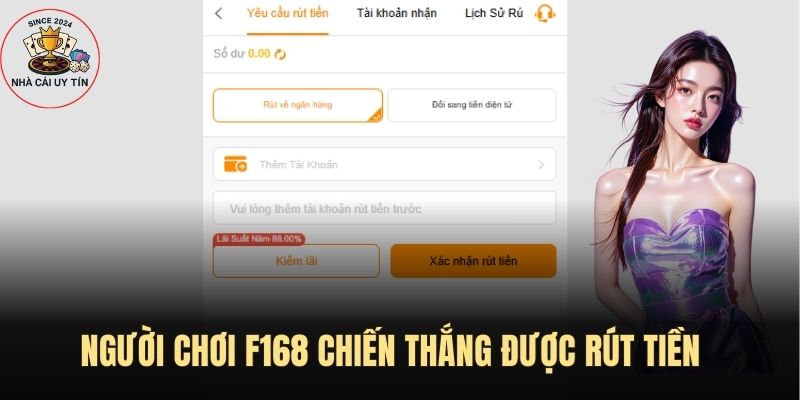 Người chơi F168 chiến thắng được nhận tiền về tài khoản 